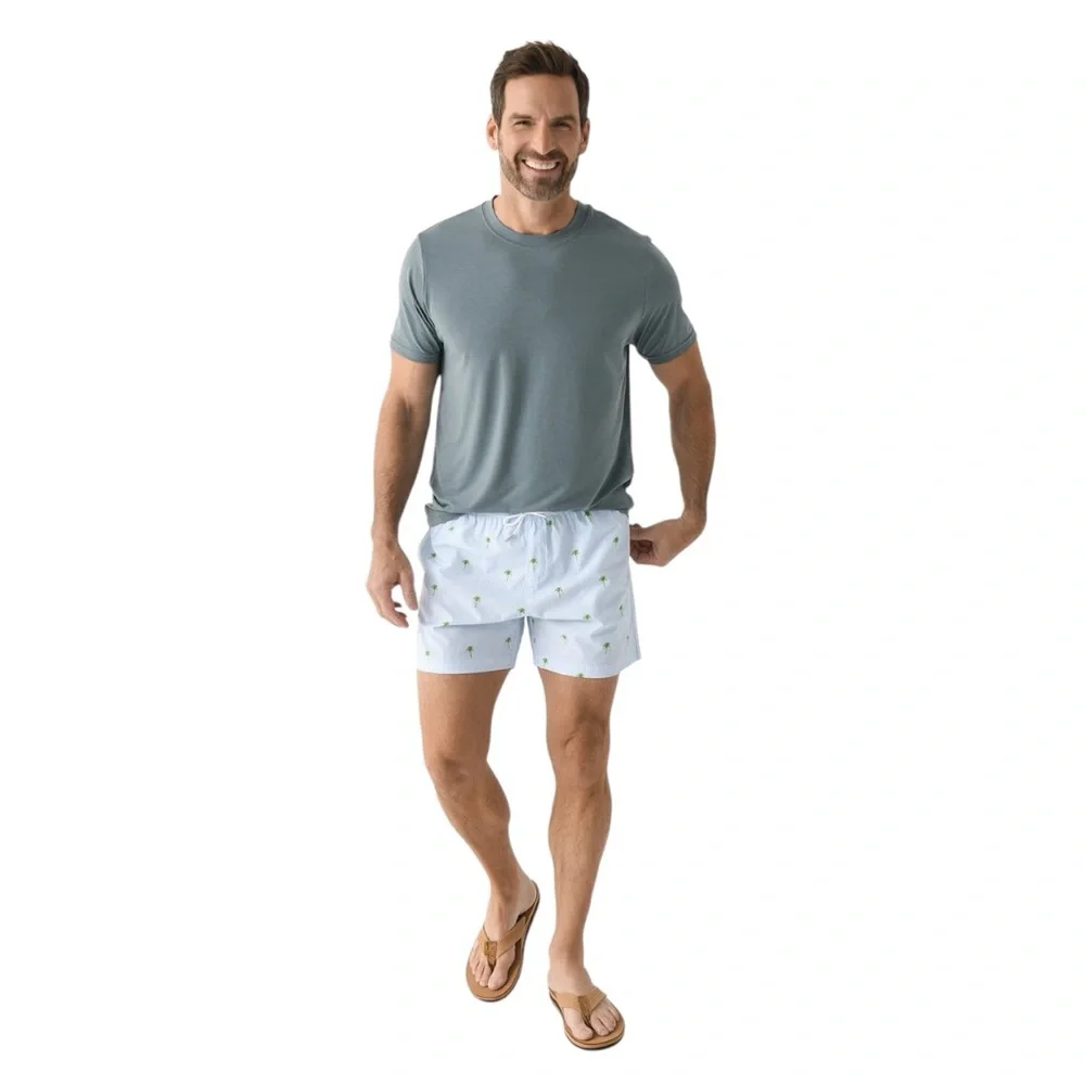 BERMIES MEN'S PALM STRIPES SWIM TRUNK SIZE M EUC